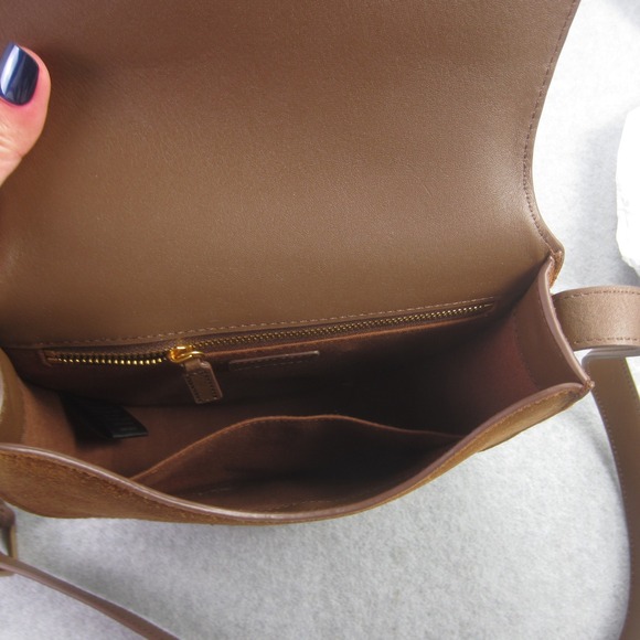 Quince Bag Brown Cow Suede Leather Trim‎ Saddle Crossbody Adjustable Strap - Picture 11 of 15